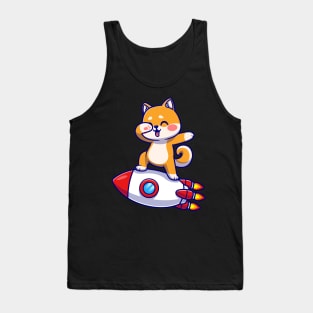 Cute Corgi Dog Dabbing On Rocket Cartoon Tank Top